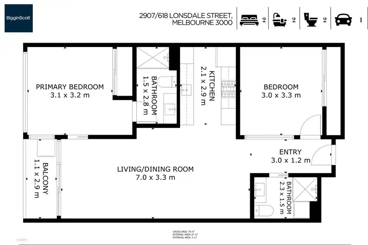 Floorplan of Homely apartment listing, 2907/618 Lonsdale Street, Melbourne VIC 3000