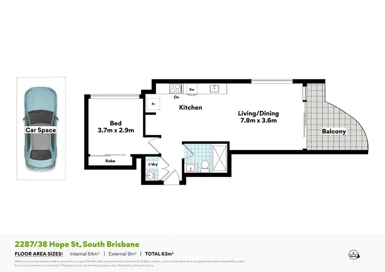 Floorplan of Homely apartment listing, 2287/38 Hope Street, South Brisbane QLD 4101