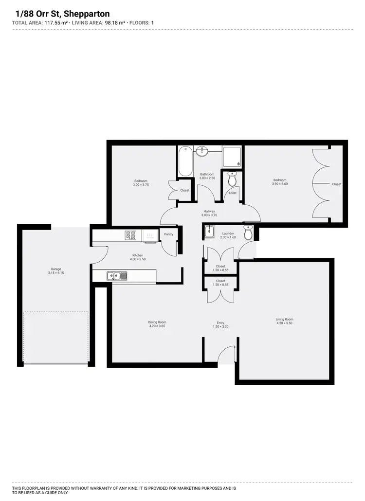 Floorplan of Homely unit listing, 1/88 Orr Street, Shepparton VIC 3630