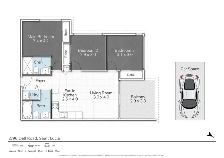 Floorplan of Homely unit listing, 2/96 Dell Road, St Lucia QLD 4067