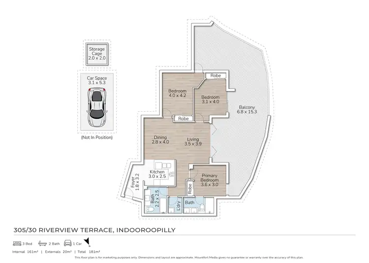 Floorplan of Homely apartment listing, 305/30 Riverview Terrace, Indooroopilly QLD 4068