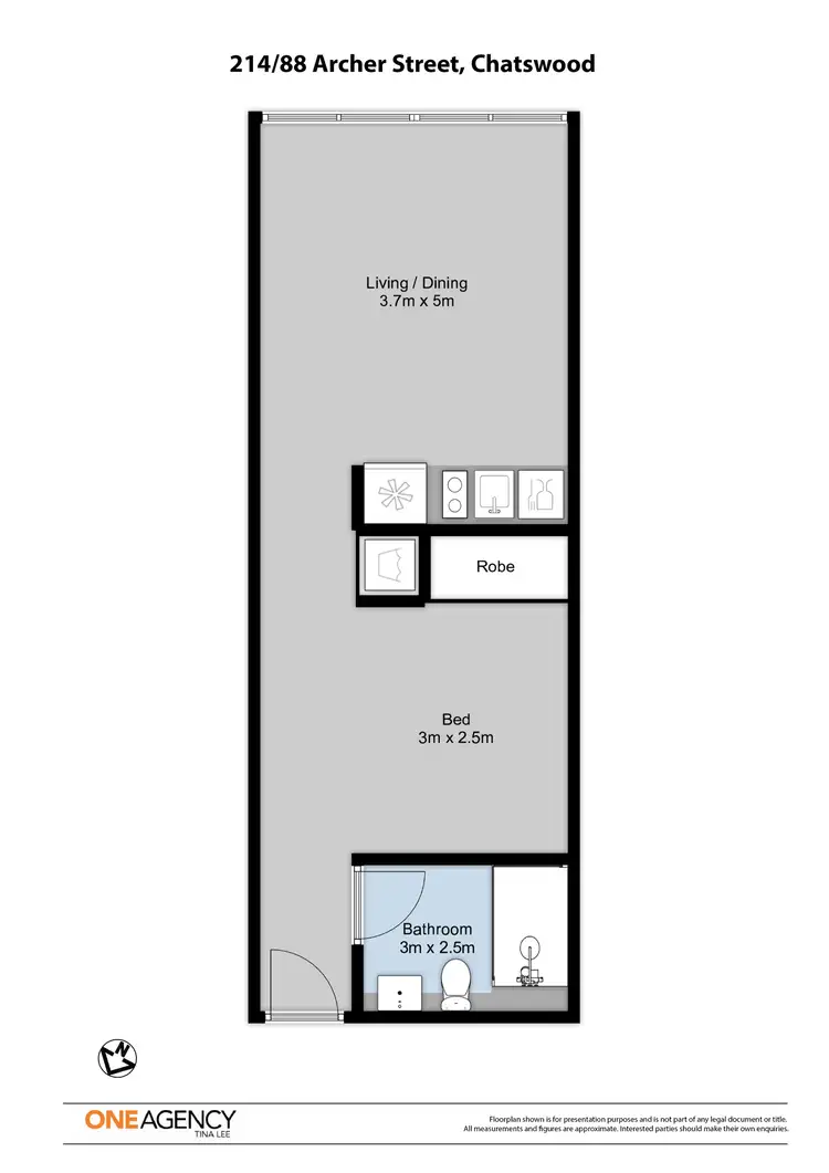 Floorplan of Homely studio listing, 214/88 Archer Street, Chatswood NSW 2067