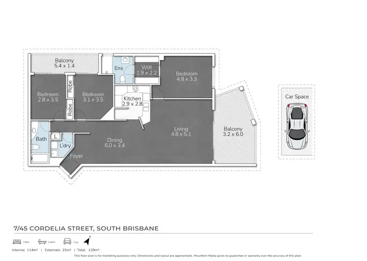 Floorplan of Homely unit listing, 7/45 Cordelia Street, South Brisbane QLD 4101