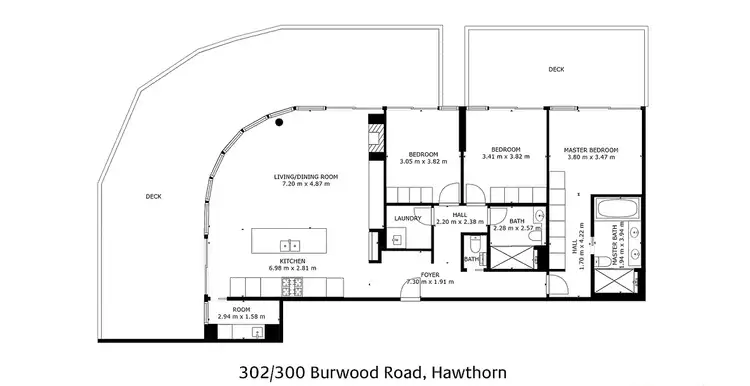Floorplan of Homely apartment listing, 302/1 Cook Street, Hawthorn VIC 3122