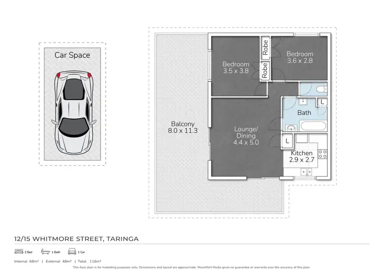 Floorplan of Homely unit listing, 12/15 Whitmore Street, Taringa QLD 4068