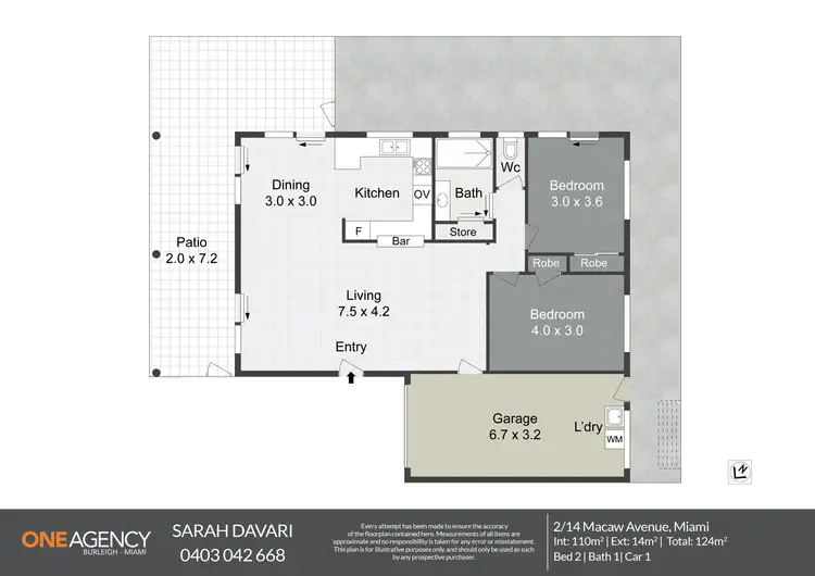 Floorplan of Homely semi-detached listing, 2/14 Macaw Avenue, Miami QLD 4220