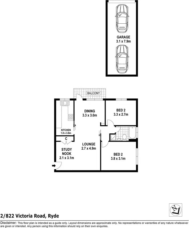Floorplan of Homely apartment listing, 2/822 Victoria Road, Ryde NSW 2112