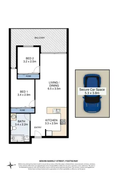 Floorplan of Homely apartment listing, 605/250 Barkly Street, Footscray VIC 3011
