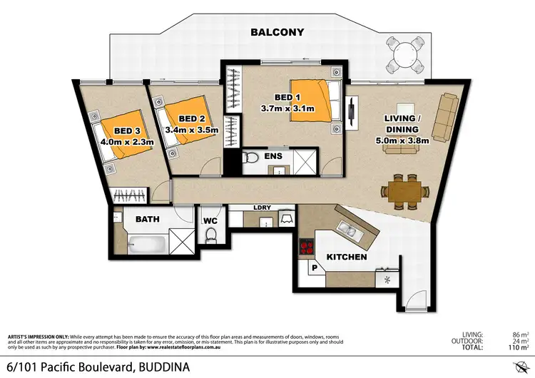 Floorplan of Homely unit listing, 6C/101 Pacific Boulevard, Buddina QLD 4575