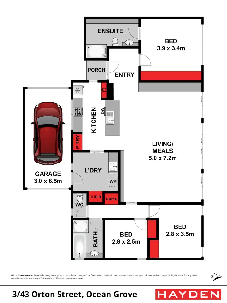 Floorplan of Homely townhouse listing, 3/43 Orton Street, Ocean Grove VIC 3226
