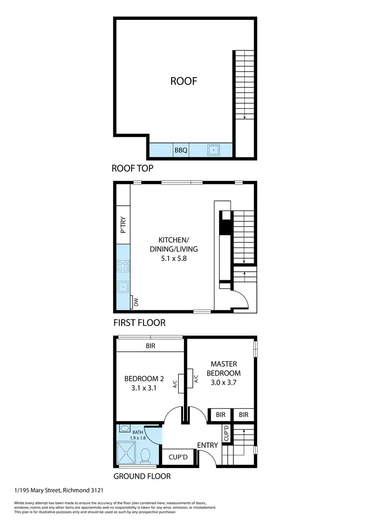 Floorplan of Homely townhouse listing, 1/195 Mary Street, Richmond VIC 3121