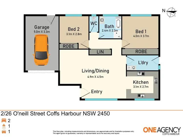 Floorplan of Homely semi-detached listing, 2/26 O'Neill Street, Coffs Harbour NSW 2450