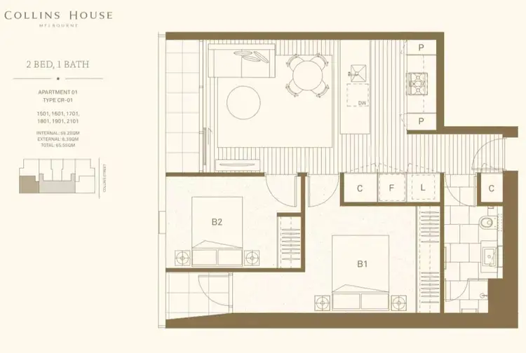 Floorplan of Homely apartment listing, 2101/464 Collins Street, Melbourne VIC 3000