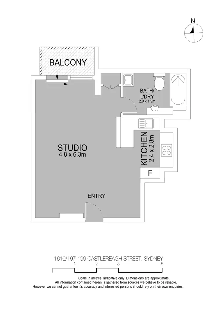 Floorplan of Homely studio listing, 1610/197 Castlereagh Street, Sydney NSW 2000