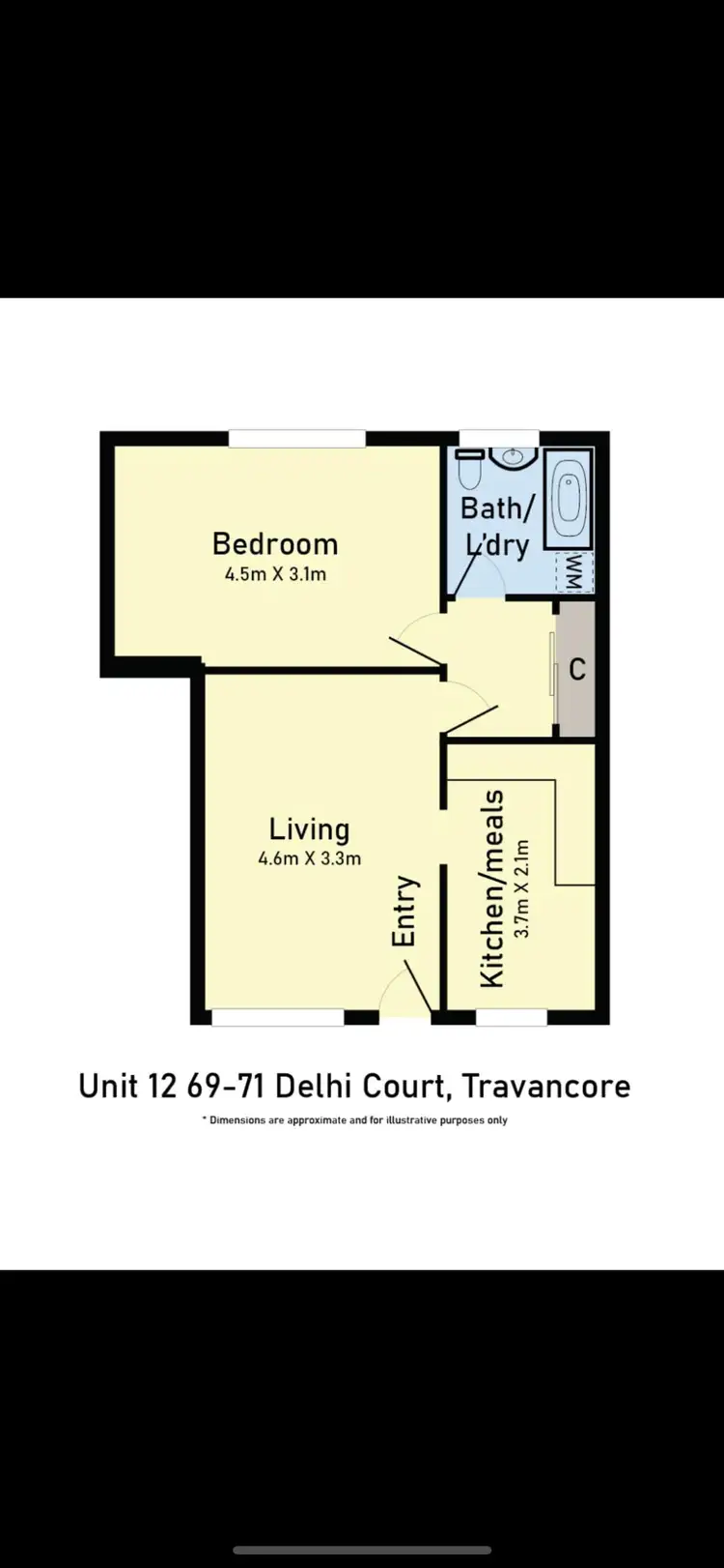 Floorplan of Homely unit listing, unit 12/69-71 Delhi Court, Travancore VIC 3032