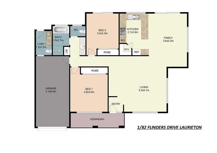 Floorplan of Homely semi-detached listing, 1/82 Flinders Drive, Laurieton NSW 2443