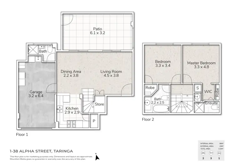 Floorplan of Homely townhouse listing, 1/38 Alpha Street, Taringa QLD 4068