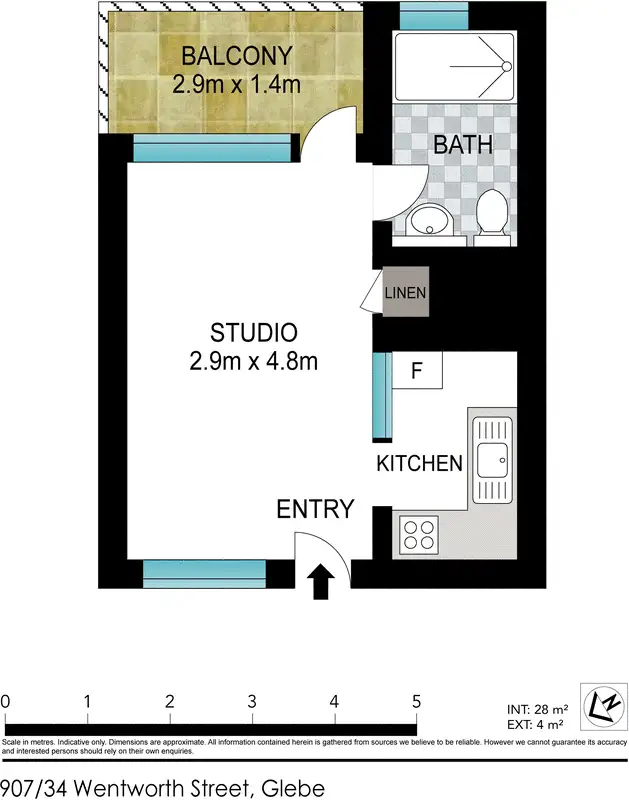 Floorplan of Homely studio listing, 907/34 Wentworth Street, Glebe NSW 2037