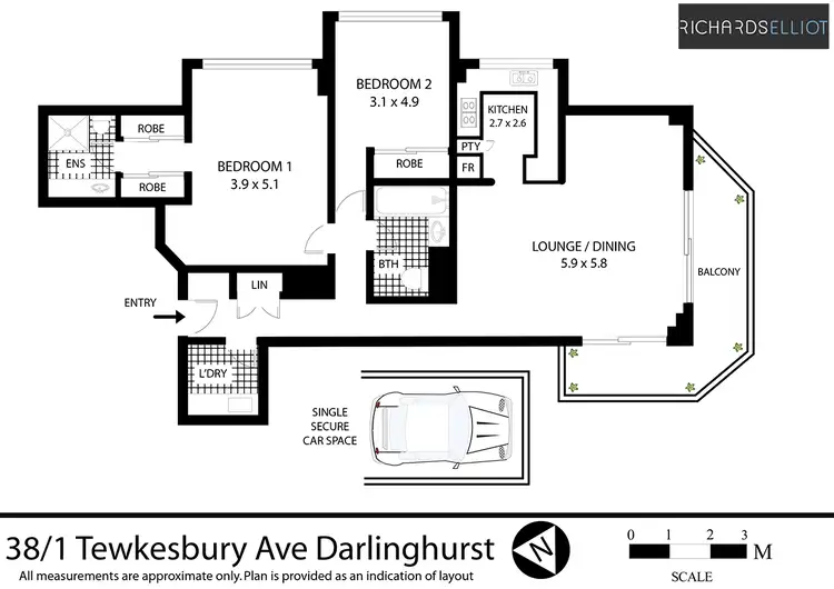 Floorplan of Homely apartment listing, 38/1 Tewkesbury Avenue, Darlinghurst NSW 2010