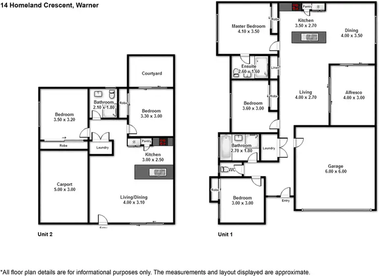 Floorplan of Homely semi-detached listing, 1&2/14 Homeland Crescent, Warner QLD 4500