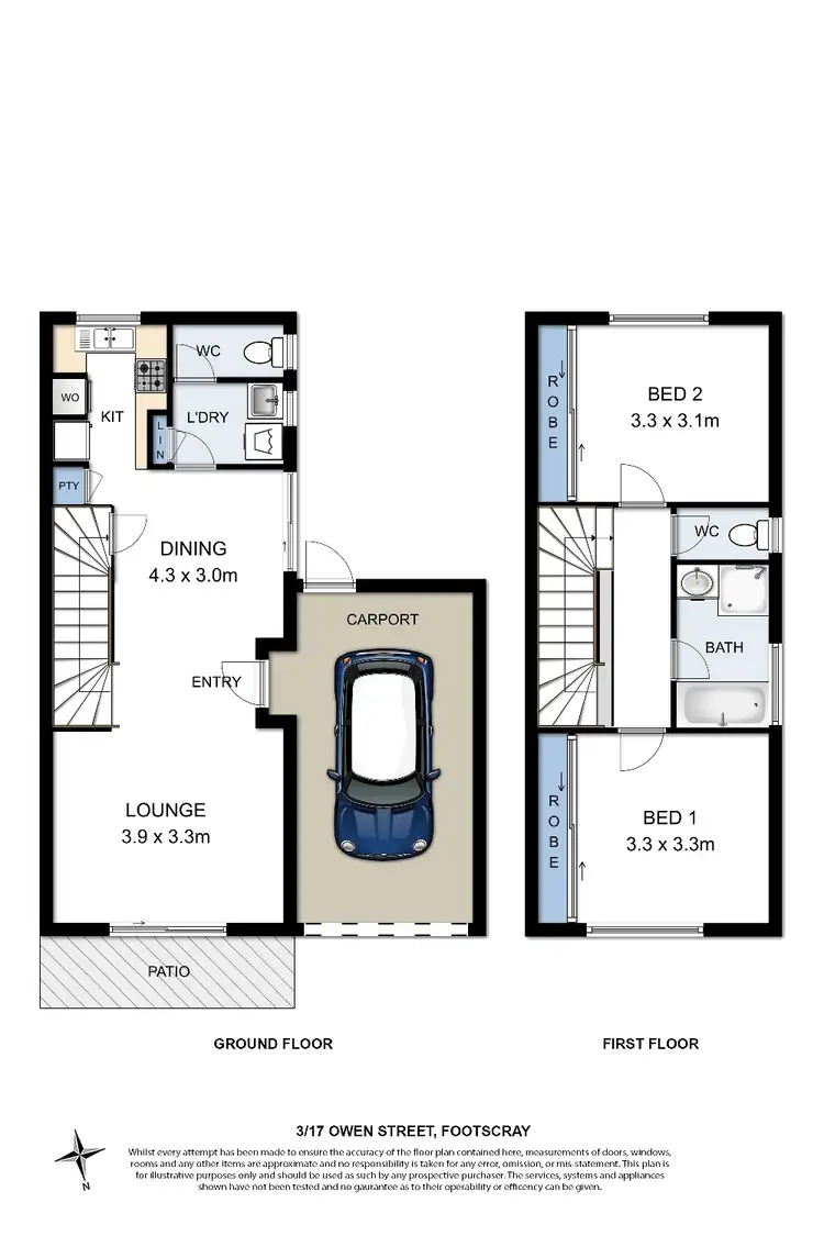 Floorplan of Homely townhouse listing, 3/17 Owen Street, Footscray VIC 3011