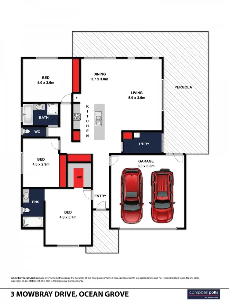 Floorplan of Homely house listing, 3 Mowbray Drive, Ocean Grove VIC 3226