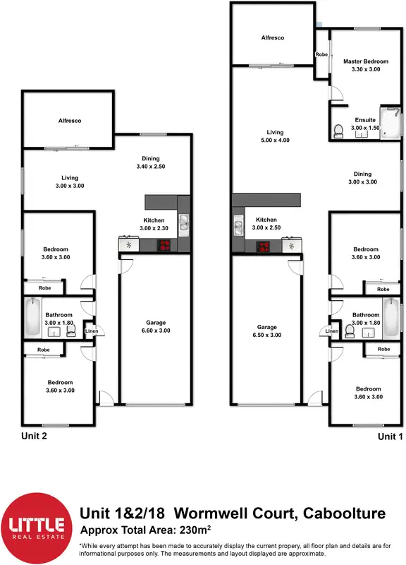 Floorplan of Homely semi-detached listing, 1&2/18 Wormwell Court, Caboolture QLD 4510
