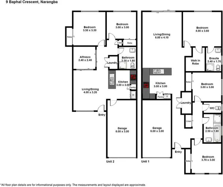 Floorplan of Homely semi-detached listing, 1&2/9 Baphal Crescent, Narangba QLD 4504