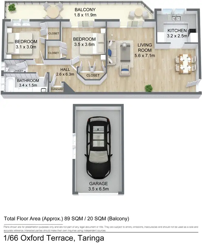 Floorplan of Homely unit listing, 1/66 Oxford Terrace, Taringa QLD 4068