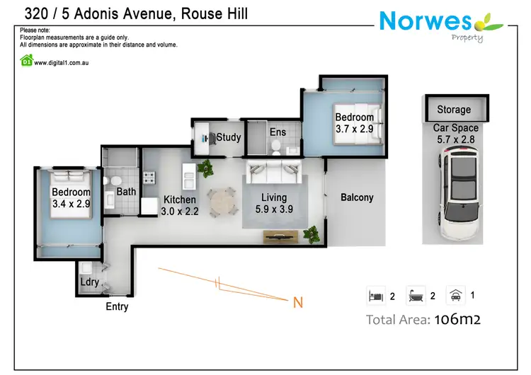 Floorplan of Homely apartment listing, 320/5 Adonis Ave, Rouse Hill NSW 2155