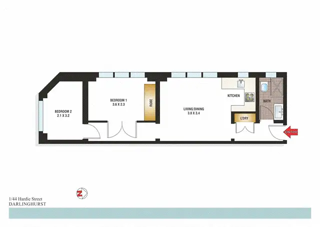 Floorplan of Homely apartment listing, 1/44 Hardie Street, Darlinghurst NSW 2010