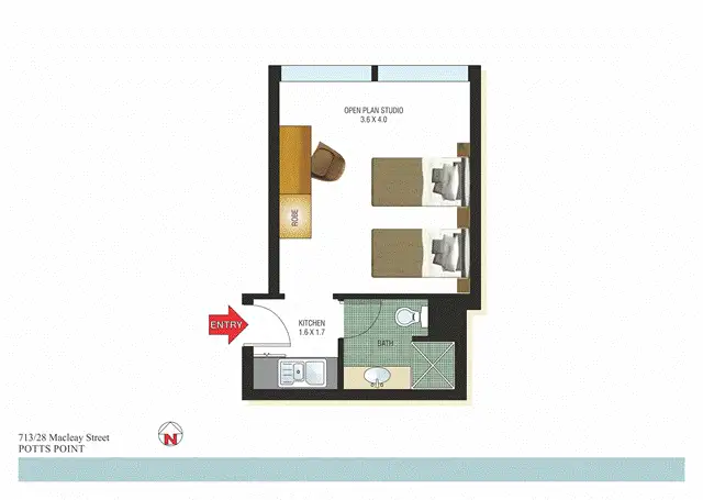Floorplan of Homely studio listing, 713/26-28 Macleay Street, Elizabeth Bay NSW 2011