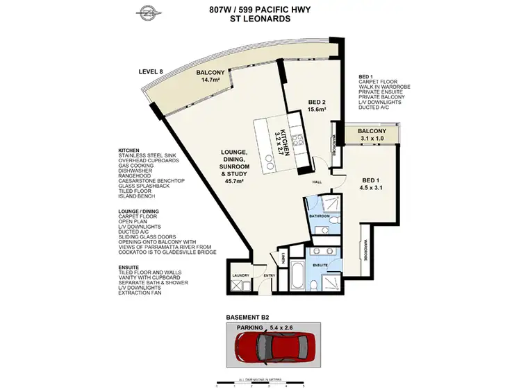 Floorplan of Homely unit listing, 807W/599 Pacific Highway, St Leonards NSW 2065