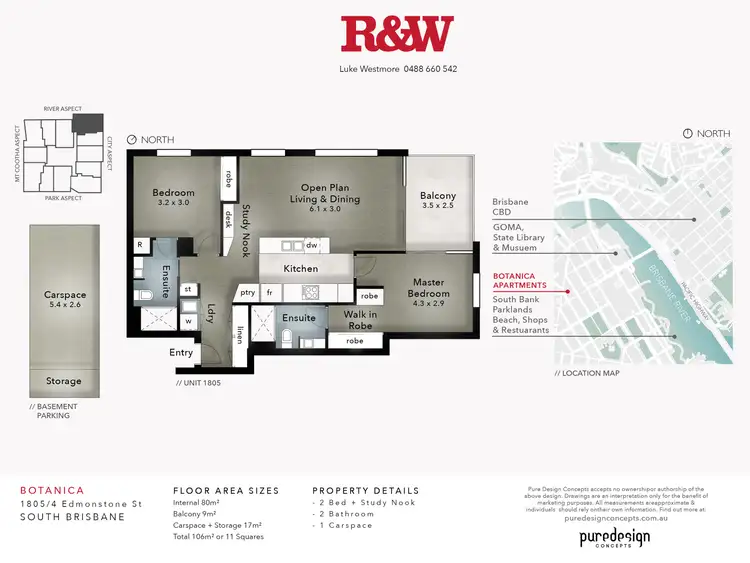Floorplan of Homely apartment listing, 1805/4 Edmondstone St, South Brisbane QLD 4101
