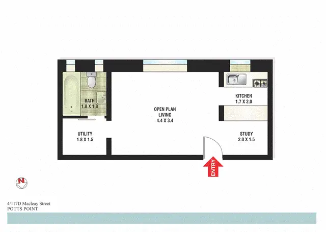 Floorplan of Homely studio listing, 4/117D Macleay Street, Potts Point NSW 2011
