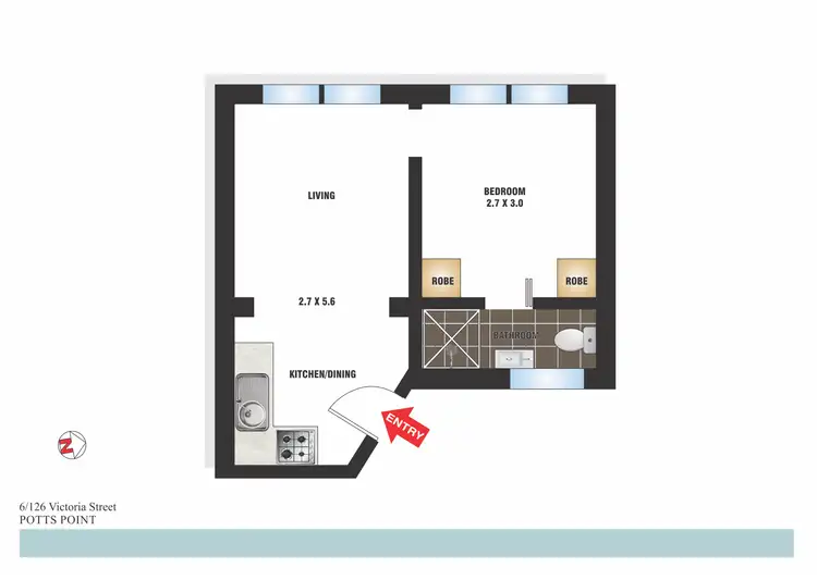 Floorplan of Homely studio listing, 6/126 Victoria Street, Potts Point NSW 2011