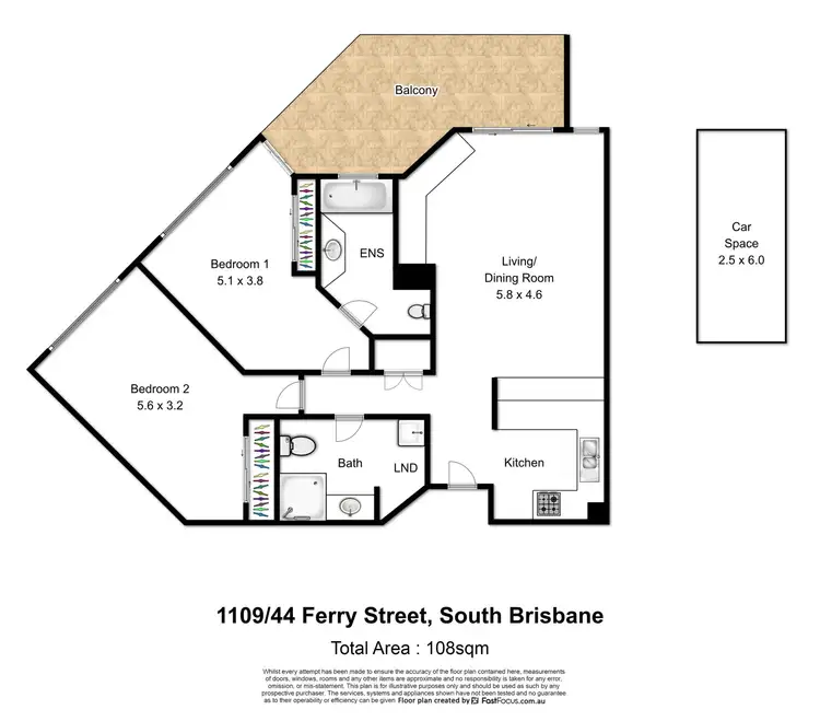 Floorplan of Homely unit listing, 1109/44 Ferry Street, Kangaroo Point QLD 4169