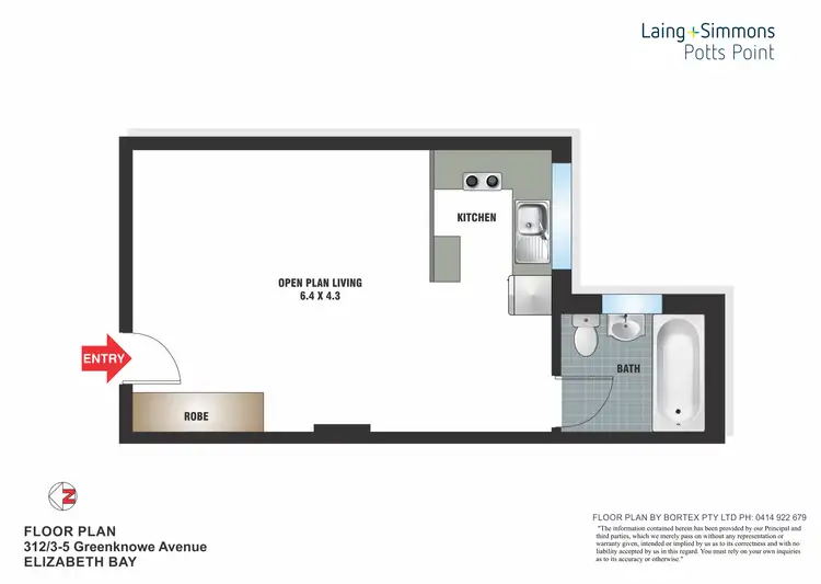 Floorplan of Homely studio listing, 312/3-5 Greenknowe Avenue, Potts Point NSW 2011