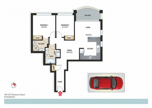 Floorplan of Homely apartment listing, 307/233 Pyrmont Street, Pyrmont NSW 2009