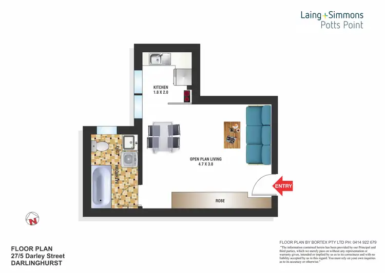 Floorplan of Homely studio listing, 27/5 Darley Street, Darlinghurst NSW 2010
