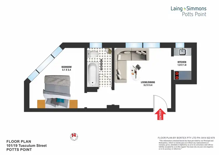 Floorplan of Homely studio listing, 101/19 Tusculum Street, Potts Point NSW 2011