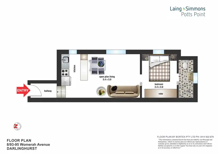 Floorplan of Homely apartment listing, 8/93-95 Womerah Avenue, Darlinghurst NSW 2010