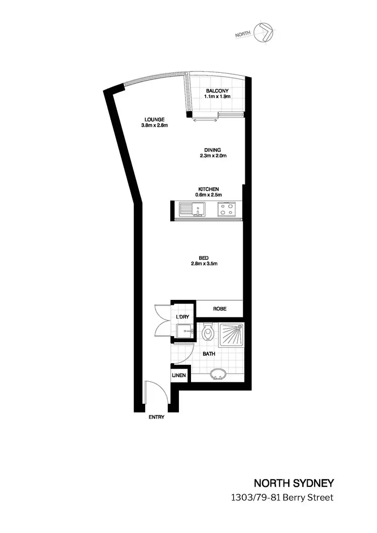 Floorplan of Homely studio listing, 1303/79-81 Berry Street, North Sydney NSW 2060