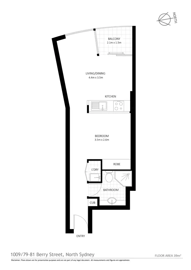 Floorplan of Homely studio listing, 1009/79-81 Berry Street, North Sydney NSW 2060