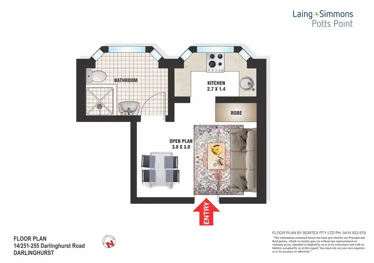 Floorplan of Homely studio listing, 14/251-255 Darlinghurst Road, Darlinghurst NSW 2010