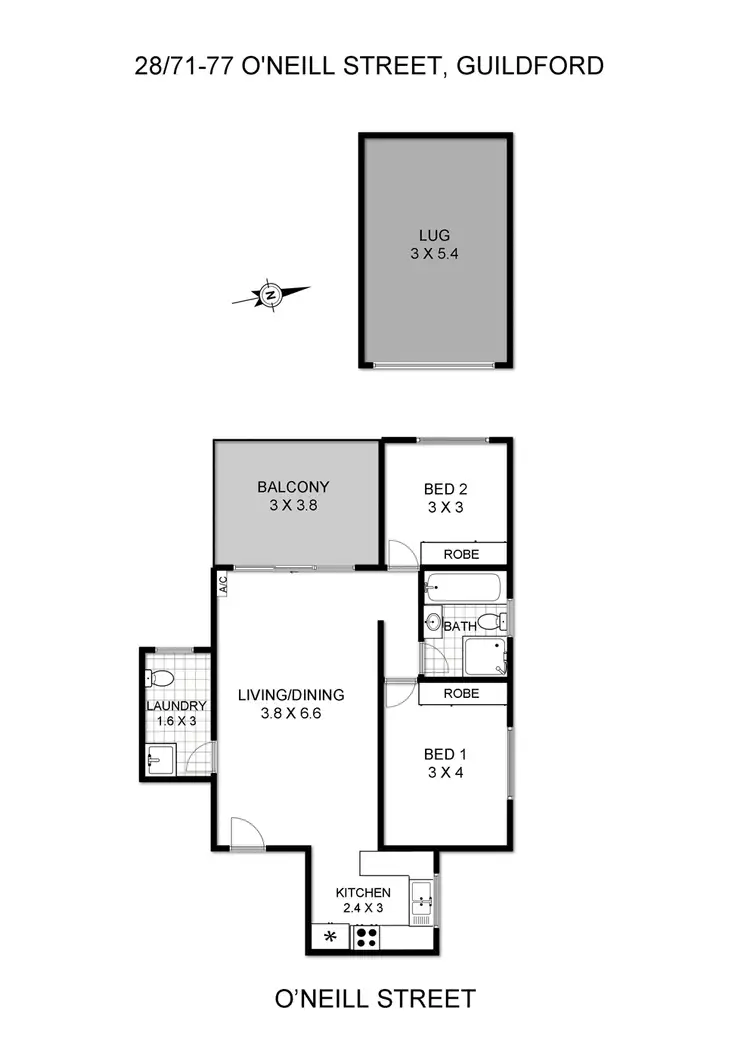 Floorplan of Homely apartment listing, 28/71-77 O'Neill Street, Guildford NSW 2161
