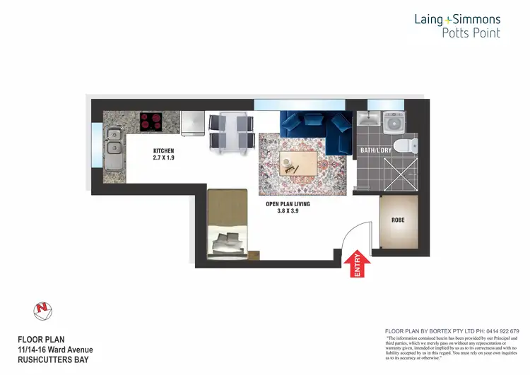Floorplan of Homely studio listing, 11/14-16 Ward Avenue, Potts Point NSW 2011