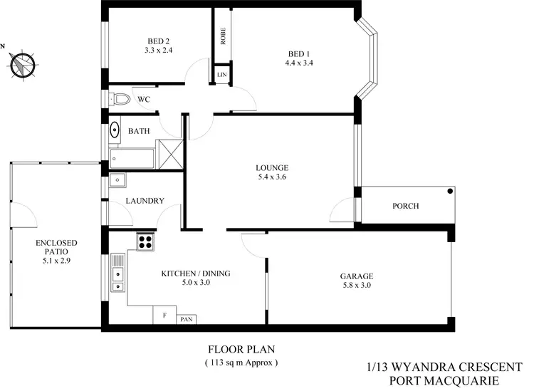 Floorplan of Homely villa listing, 1/13 Wyandra Crescent, Port Macquarie NSW 2444
