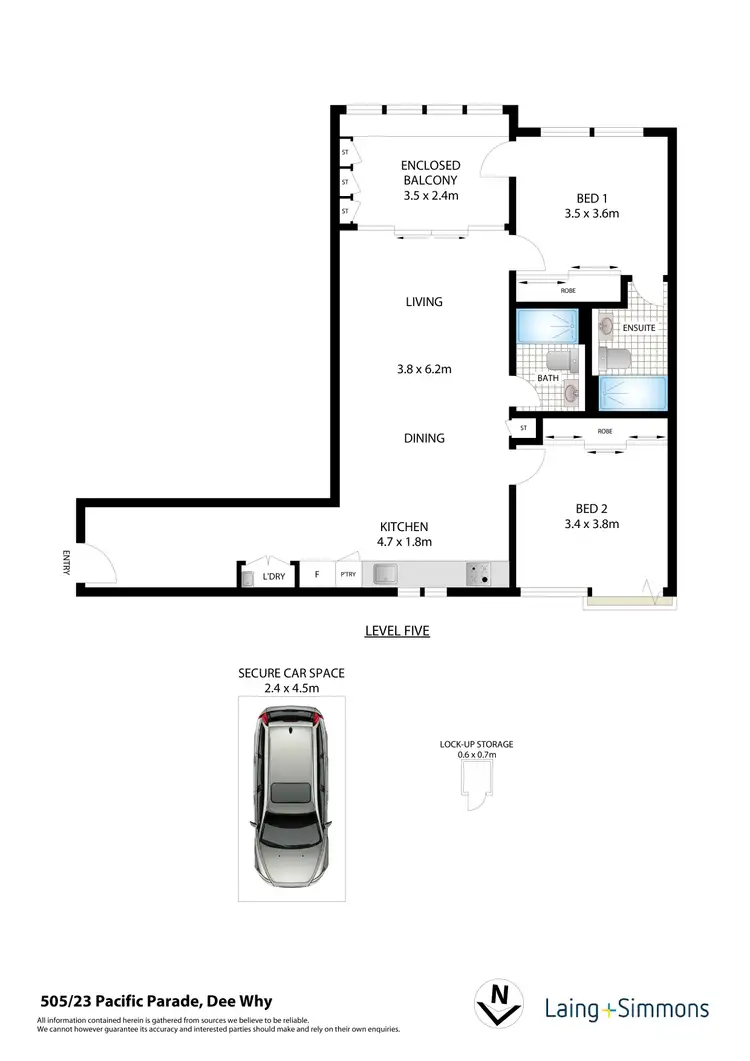 Floorplan of Homely apartment listing, 505/23 Pacific Parade, Dee Why NSW 2099