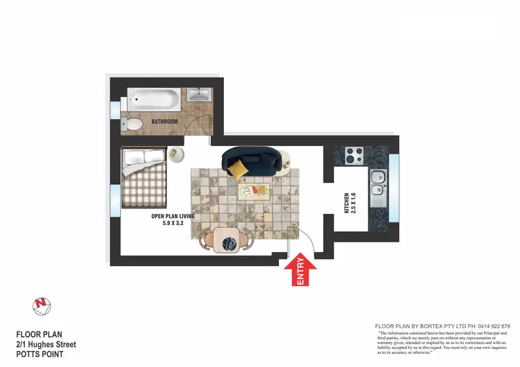 Floorplan of Homely studio listing, 2/1 Hughes Street, Potts Point NSW 2011